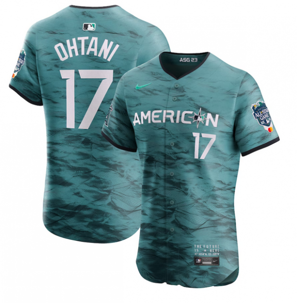 Men Los Angeles Angels #17 Shohei Ohtani Teal 2023 All-star Flex Base Stitched Jersey
