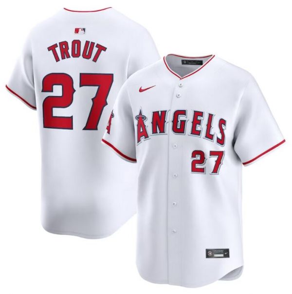 Men Los Angeles Angels #27 Mike Trout White Home Limited Stitched Baseball Jersey