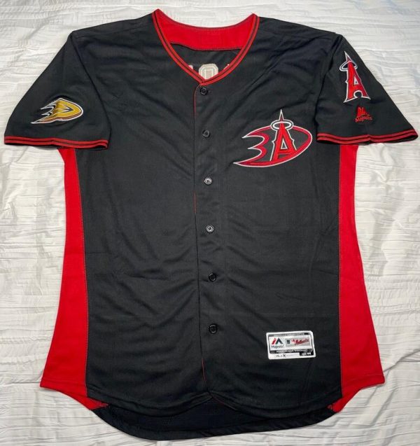Men Los Angeles Angels X Anaheim Ducks #27 Mike Trout Black Flex Base Stitched Jersey