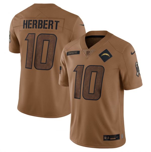 Men Los Angeles Chargers #10 Justin Herbert 2023 Brown Salute To Service Limited Football Jersey