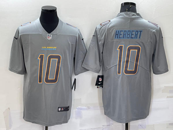 Men Los Angeles Chargers #10 Justin Herbert Grey Atmosphere Fashion Stitched Jersey