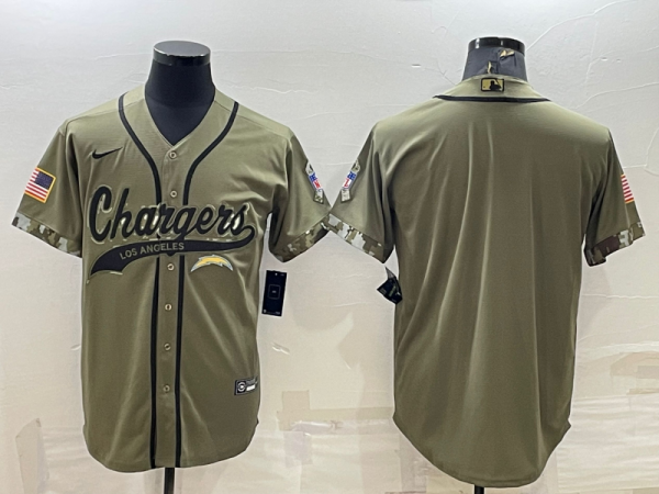 Men Los Angeles Chargers Blank Olive Salute to Service Cool Base Stitched Baseball Jersey