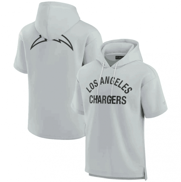 Men Los Angeles Chargers Gray Super Soft Fleece Short Sleeve Hoodie