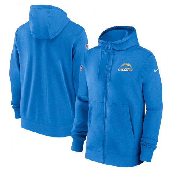 Men Los Angeles Chargers Light Blue Sideline Club Performance Full-Zip Hoodie