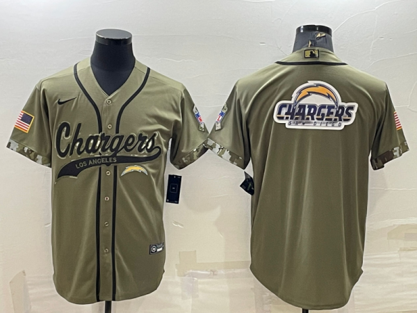 Men Los Angeles Chargers Olive Salute to Service Team Big Logo Cool Base Stitched Baseball Jersey