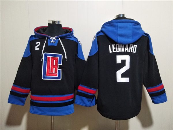 Men Los Angeles Clippers #2 Kawhi Leonard Black/Blue Lace-Up Pullover Hoodie