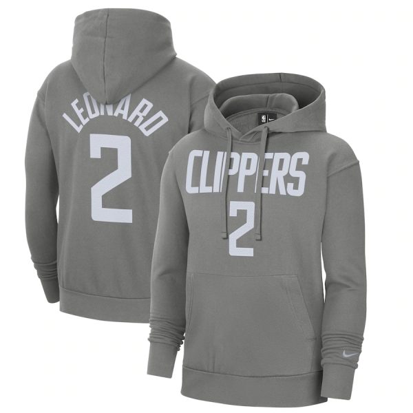 Men Los Angeles Clippers #2 Kawhi Leonard Grey 2020/21 Earned Edition Name & Number Essential Pullover Hoodie