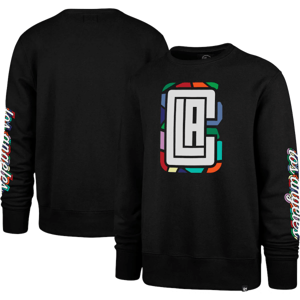 Men Los Angeles Clippers '47 Black 2022/23 City Edition Two-Peat Headline Pullover Sweatshirt