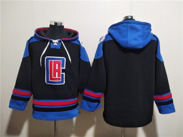 Men Los Angeles Clippers Blank Black/Blue Lace-Up Pullover Hoodie