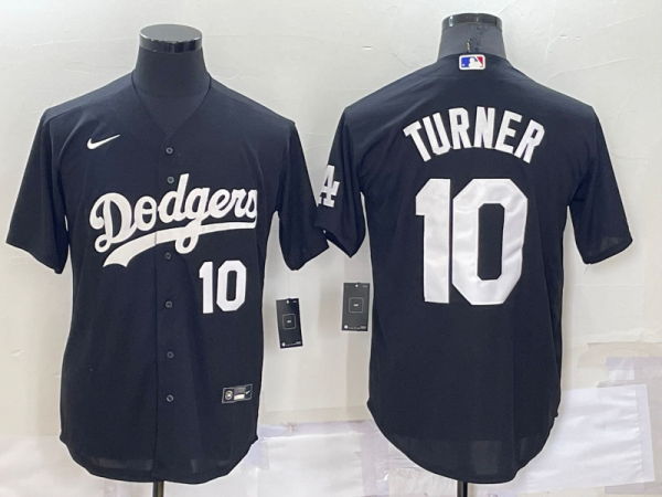 Men Los Angeles Dodgers #10 Justin Turner Black Cool Base Stitched Jersey
