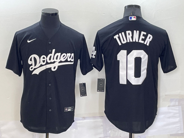 Men Los Angeles Dodgers #10 Justin Turner Black Cool Base Stitched Jersey