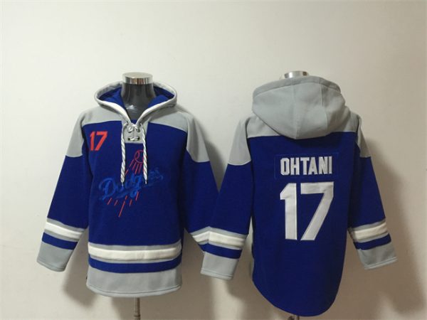 Men Los Angeles Dodgers #17 Shohei Ohtani Blue Ageless Must-Have Lace-Up Pullover Hoodie