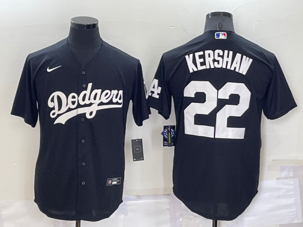 Men Los Angeles Dodgers #22 Clayton Kershaw Black Cool Base Stitched Baseball Jersey
