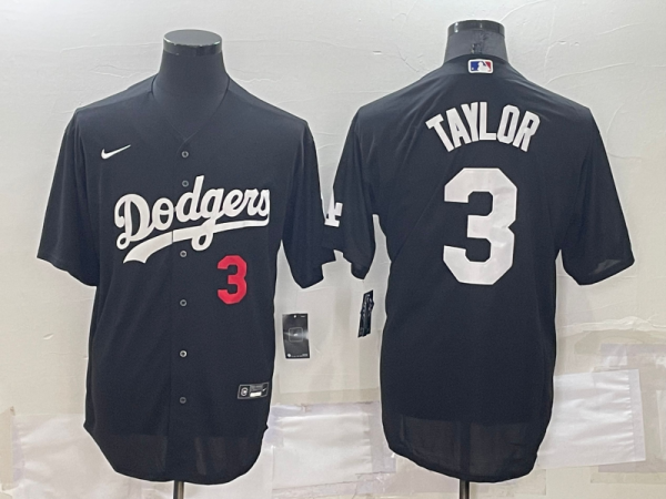 Men Los Angeles Dodgers #3 Chris Taylor Black Cool Base Stitched Baseball Jersey