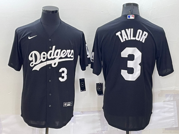 Men Los Angeles Dodgers #3 Chris Taylor Black Cool Base Stitched Baseball Jersey