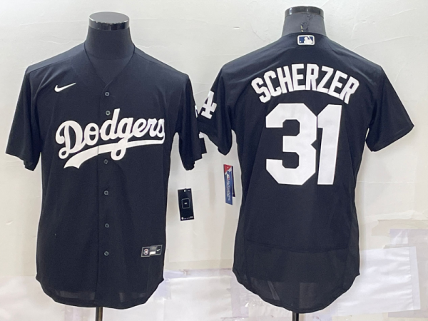 Men Los Angeles Dodgers #31 Max Scherzer Black Flex Base Stitched Baseball Jersey