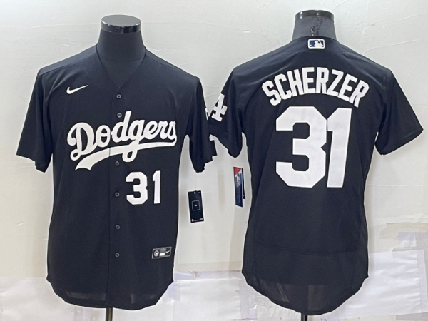 Men Los Angeles Dodgers #31 Max Scherzer Black Flex Base Stitched Baseball Jersey