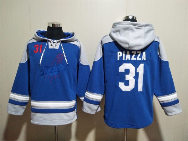 Men Los Angeles Dodgers #31 Mike Piazza Blue Ageless Must-Have Lace-Up Pullover Hoodie