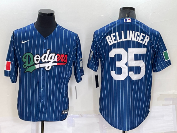 Men Los Angeles Dodgers #35 Cody Bellinger Navy Mexico World Series Cool Base Stitched Baseball Jersey