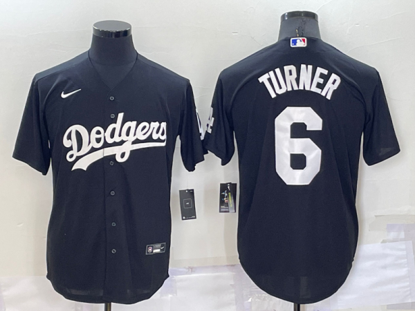Men Los Angeles Dodgers #6 Trea Turner Black Cool Base Stitched Baseball Jersey