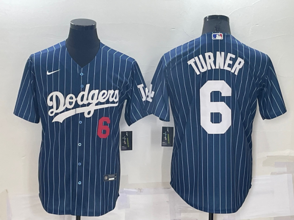 Men Los Angeles Dodgers #6 Trea Turner Navy Cool Base Stitched Baseball Jersey