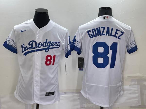 Men Los Angeles Dodgers #81 Victor Gonzalez White City Connect Flex Base Stitched Baseball Jersey