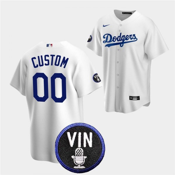 Los Angeles Dodgers Active Player Custom 2022 White Vin Scully Patch Cool Base Stitched Baseball Jersey