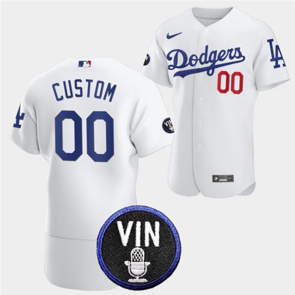 Los Angeles Dodgers Active Player Custom 2022 White Vin Scully Patch Flex Base Stitched Baseball Jersey