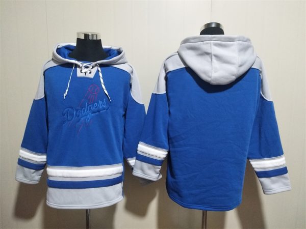 Men Los Angeles Dodgers Blank Blue Ageless Must-Have Lace-Up Pullover Hoodie