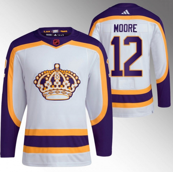 Men Los Angeles Kings #12 Trevor Moore White 2022 Reverse Retro Stitched Jersey