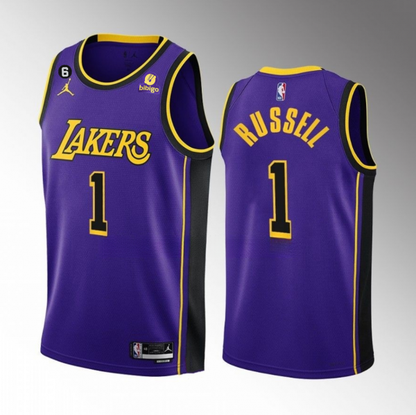 Men Los Angeles Lakers #1 D'Angelo Russell Purple Statement Edition With NO.6 Patch Stitched Basketball Jersey 001