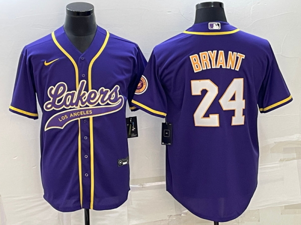 Men Los Angeles Lakers #24 Kobe Bryant Purple Cool Base Stitched Baseball Jersey