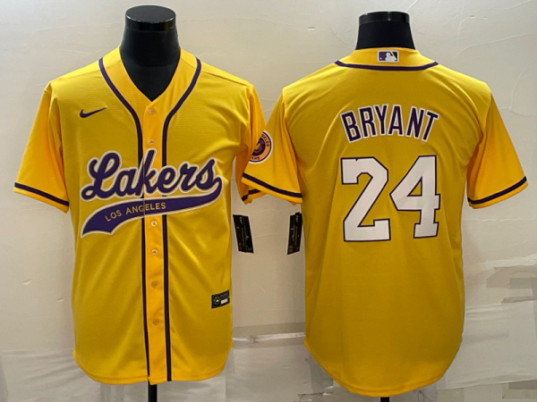 Men Los Angeles Lakers #24 Kobe Bryant Yellow Cool Base Stitched Baseball Jersey