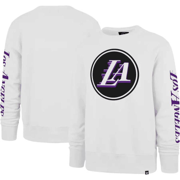 Men Los Angeles Lakers '47 White 2022/23 City Edition Two-Peat Headline Pullover Sweatshirt