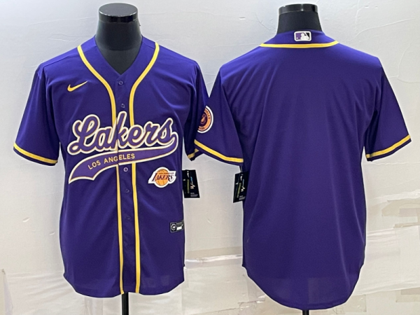 Men Los Angeles Lakers Blank Purple With Patch Cool Base Stitched Baseball Jersey
