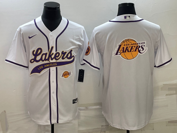Men Los Angeles Lakers White Team Big Logo With Patch Cool Base Stitched Baseball Jersey