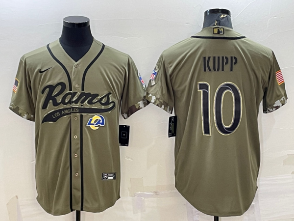 Men Los Angeles Rams #10 Cooper Kupp Olive 2022 Salute to Service Cool Base Stitched Baseball Jersey