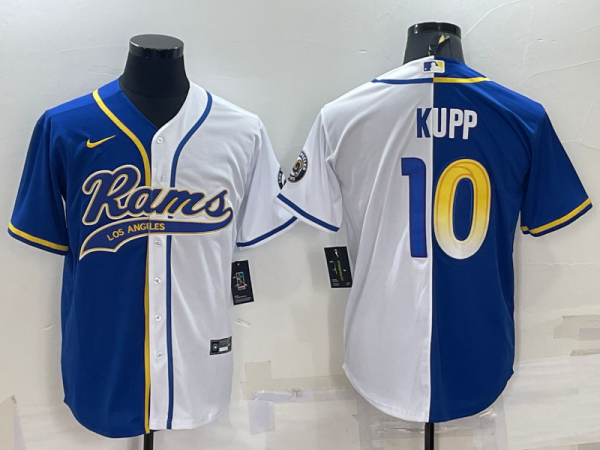 Men Los Angeles Rams #10 Cooper Kupp Royal/White Split With Patch Cool Base Stitched Baseball Jersey