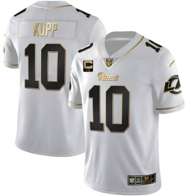 Men Los Angeles Rams #10 Cooper Kupp White Golden with 2-Star Patch Vapor Vapor Stitched Football Jersey