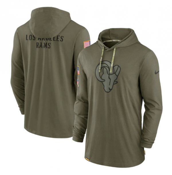 Men Los Angeles Rams 2022 Olive Salute to Service Tonal Pullover Hoodie