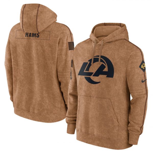 Men Los Angeles Rams 2023 Brown Salute to Service Pullover Hoodie