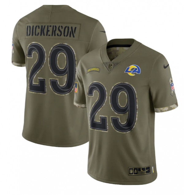 Men Los Angeles Rams #29 Eric Dickerson Olive 2022 Salute To Service Limited Stitched Jersey