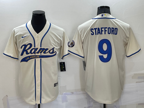 Men Los Angeles Rams #9 Matthew Stafford Bone Cool Base Stitched Baseball Jersey