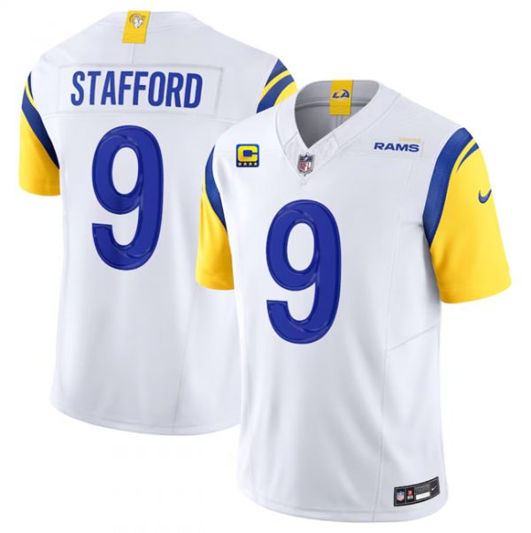 Men Los Angeles Rams #9 Matthew Stafford White 2023 F.U.S.E. With 4-Star C Patch Vapor Untouchable Limited Stitched Football Jersey