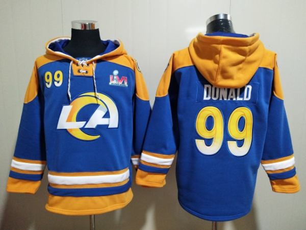 Men Los Angeles Rams #99 Aaron Donald 2022 Royal Super Bowl LVI Champions Pullover Hoodie