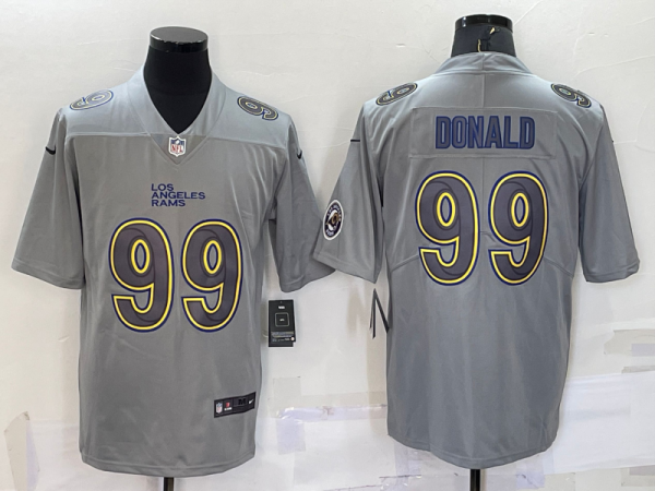 Men Los Angeles Rams #99 Aaron Donald Grey With Patch Atmosphere Fashion Stitched Jersey