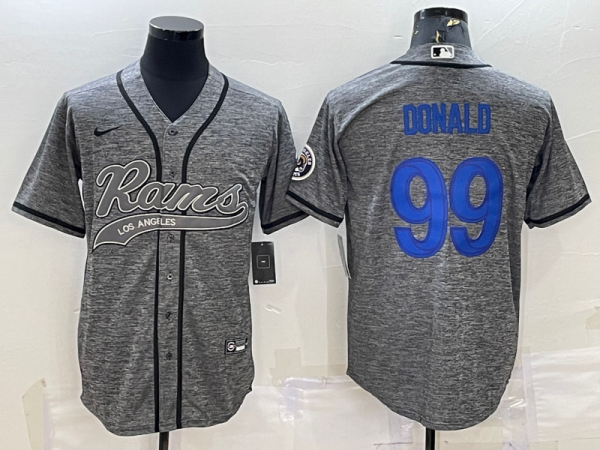 Men Los Angeles Rams #99 Aaron Donald Grey With Patch Cool Base Stitched Baseball Jersey