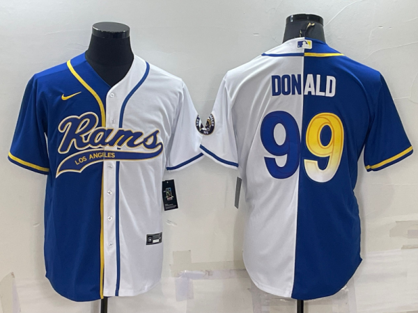Men Los Angeles Rams #99 Aaron Donald Royal/White Split With Patch Cool Base Stitched Baseball Jersey