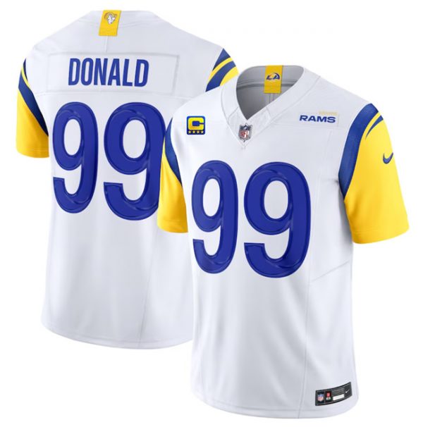 Men Los Angeles Rams #99 Aaron Donald White 2023 F.U.S.E. With 4-Star C Patch Vapor Untouchable Limited Stitched Football Jersey