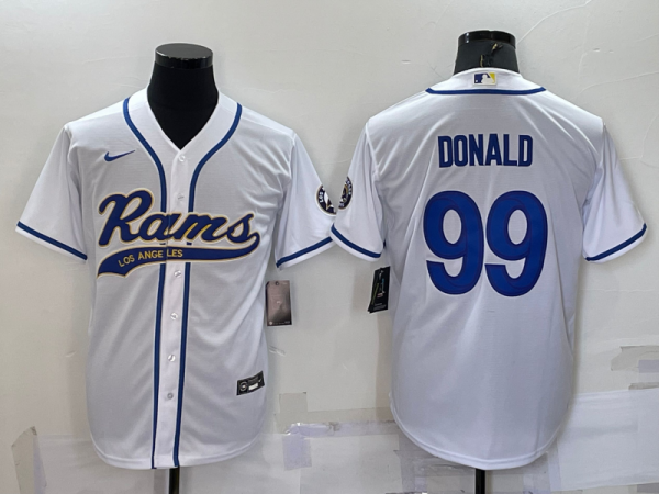 Men Los Angeles Rams #99 Aaron Donald White With Patch Cool Base Stitched Baseball Jersey